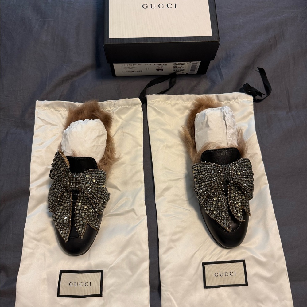 Gucci Black and Silver Malaga Kid/ Glasgow Nero Loafers